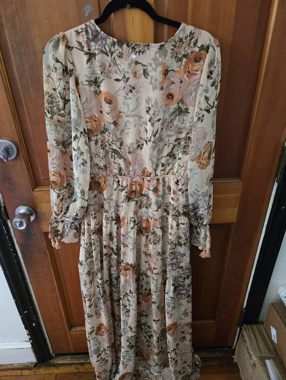Aakaa Cream Maxi Dress with Orange and Sage Floral Print